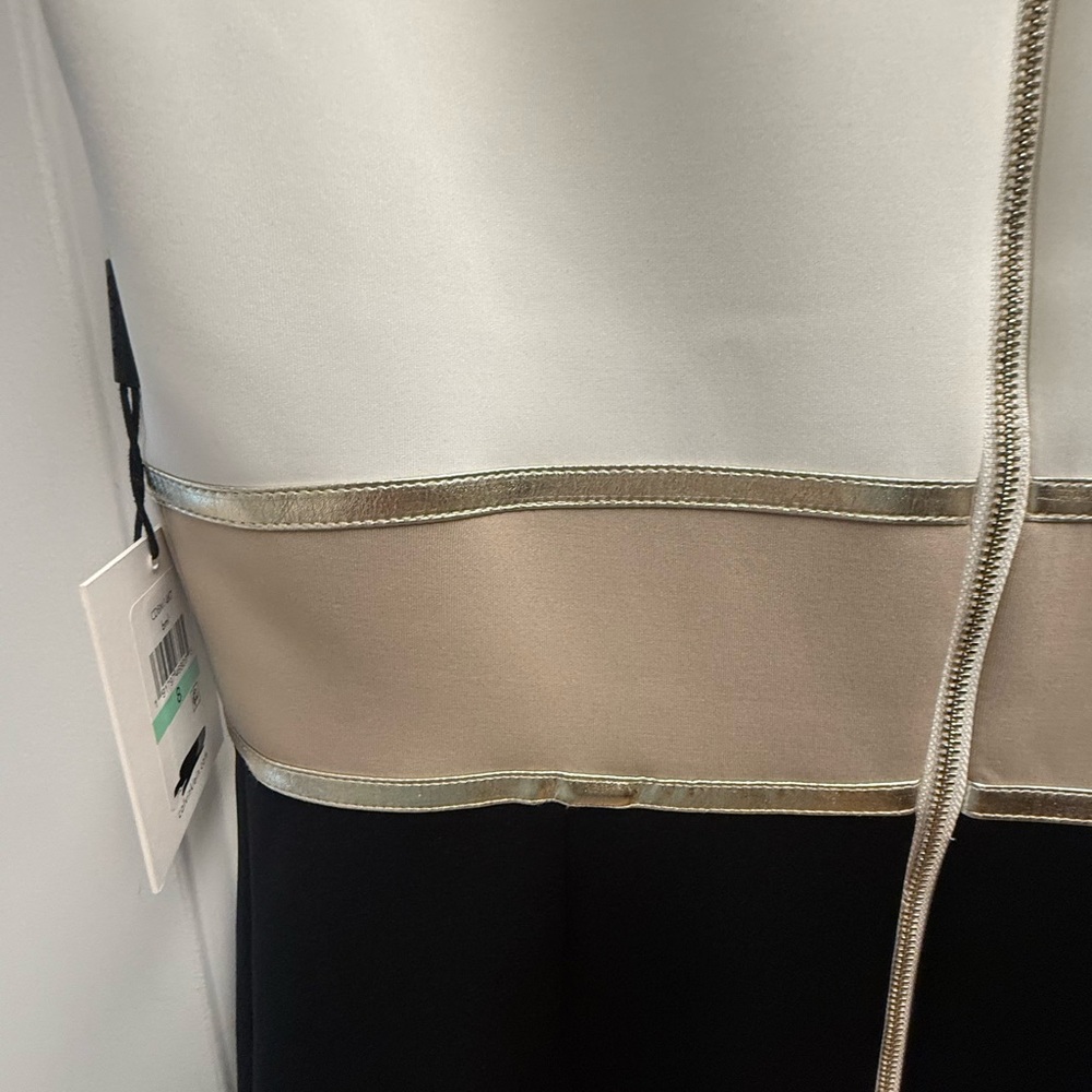 NWT Calvin Klein Women's Black White Gold Colorblocked Sheath Dress ~Size 8 - Picture 11 of 13